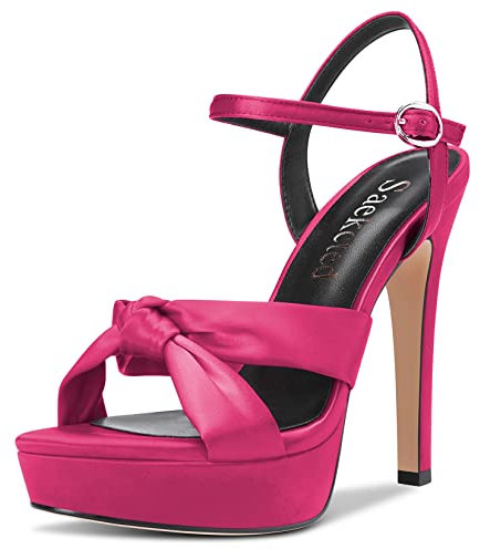 Saekcted Donna Spillo Alto High Piattaforma Tacco Heel Aperte sulla Punta Sandali Cinturino alla Caviglia Slingback 13 CM Heels da Matrimonio Feste Magenta Rosso 36 EU