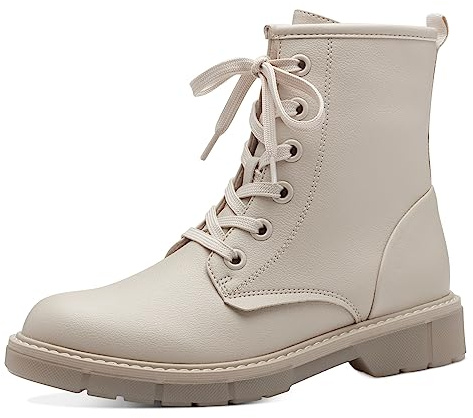 MARCO TOZZI Botines para mujer con cordones planos con cremallera, crema, 38 EU