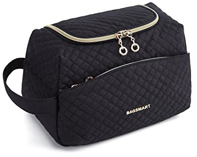 BAGSMART Kulturtasche Damen, Elegante Geräumige Make-up, Damen Kulturbeutel Kosmetiktasche Reise, Reisetasche für Kulturzubehör, Schwarz