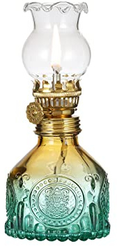 DNRVK Vintage Gradient Color Glass Oil Kerosene Lamp Color Oil Lamps for Indoor Use Oil Lantern Indoor Decorative Hurricane Lamp Oil Lanterns for Tabletop Decor Emergency Lighting
