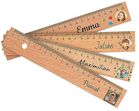 Kinder Lineal personalisiert mit Namen und Foto - ideal für die Grundschule Einschulung - Lineale 20 cm mit farbenfrohem Druck für Jungen & Mädchen - Geschenk Schulanfang Schultüte
