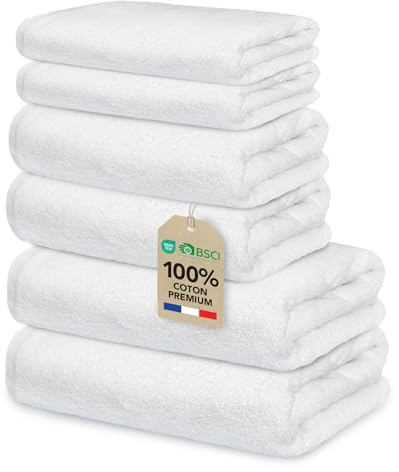 Ôhm Handtuch-Set 6-teilig Baumwolle Weiß | Komplette Lösung fürs Badezimmer oder als fertiges Geschenk, ohne einzelne Teile zusammenzusuchen