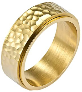 KnBoB 8MM Titan Herren Ring Gold Spinner Ring Breit Schmuck Fidget Ringe Größe 62 (19.7)