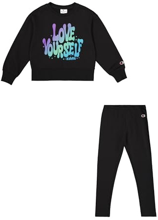 Champion Legacy Script Shop G (405043) - Ultra-light Soft Compact Powerblend Fleece Crewneck & Leggings, traje Niñas, Nero,