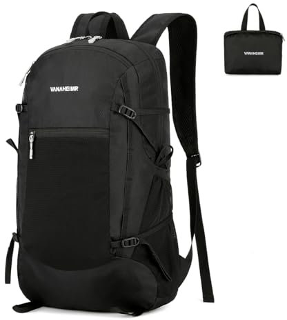 Rucksack Herren Leichte Packable Reiserucksack Wanderrucksack, Multifunktionale Tagesrucksack 30L Wasserdichter Faltbare Camping Trekking Rucksäcke Leicht Outdoor Sport Rucksäcke Tasche (schwarz)