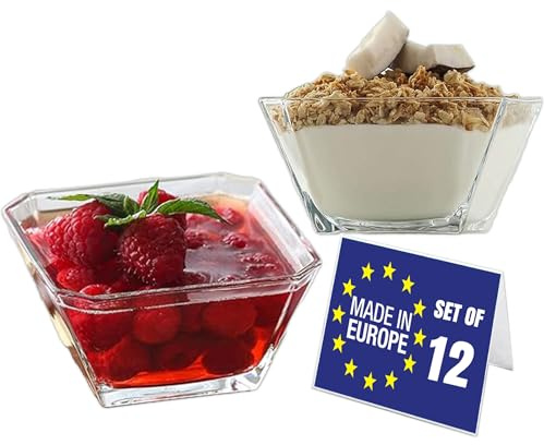 LAV Modern Glas Dessertschalen Set 12, 300ml 100% BLEI FREI Stapelbare Glasschalen, Dessertbecher, Puddingschalen, Dessert Schalen Glas, Obst Servierschalen, Soßenschalen, Dessert Bowls