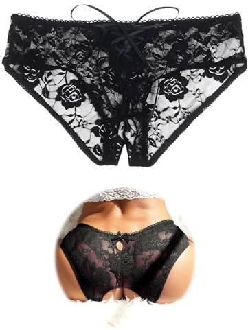 ohmydear String Femme Sexy Ouverte Culotte et Slip Grande Taille Dentelle Lingerie Trasparent Fendue Stretch Shorty Tenue Hot sous-Vêtements