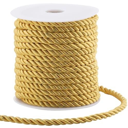 GORGECRAFT 20m*5mm Corda Intrecciata Trim Poliestere Corda di Seta Torsione Spago Decorativo Cordoncino Intrecciato Filo Stringa Nastro per Decorazioni per La Casa Tieback per Tende Tappezzeria Oro