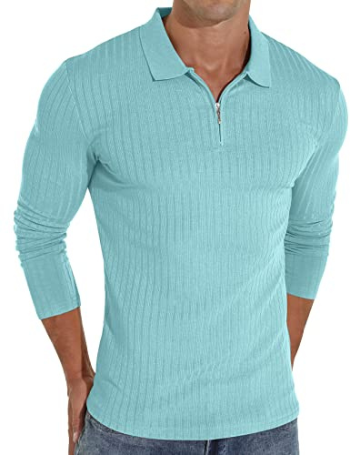 Sailwind Zipper Polo Shirts for Men Long Sleeve Slim Fit Shirts Casual Stretch Ribbed Knit Zip Shirt