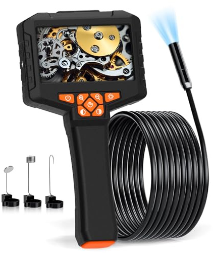 Julaiwy Borescope Camera with 8 LED Light, Industrial Endoscope Cameras with Light 4.3 IPS 1920P HD Screen, Inspection Camera with 16.5ft Semi-Rigid Cable Waterproof, Sewer Drain Pipe Snake Cameras
