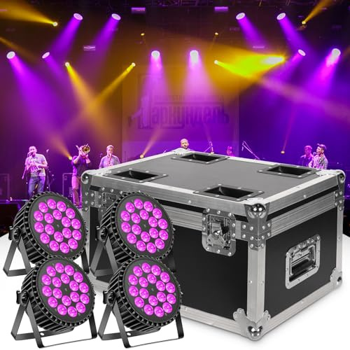 DELIBANG 4 piezas 200W 18 LED par Proyector + 1 pieza Flightcase set, RGB+UV 8CH par LED reflector, automático/estroboscópico/DMX512/maestro-esclavo/rueda de desplazamiento silenciosa dura
