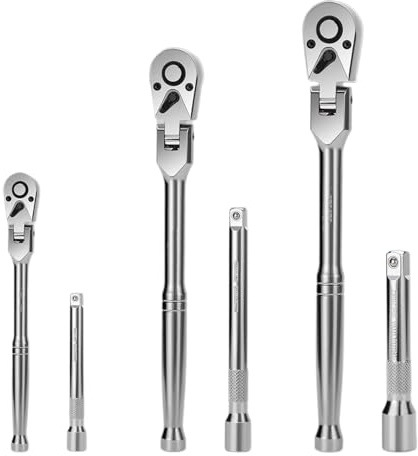 Llave de vaso ajustable, llave de trinquete de acero de ajuste de 180 grados, con barra de extensión, juego de 6 llaves de botón de liberación rápida de 72 dientes para coche de 1/4, 3/8, 1/2 pulgadas
