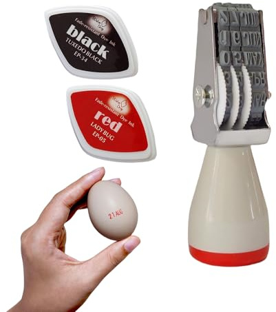 Homvik Egg Dater Stamp Kit, 4mm Rubber Stamp, 2 Ink Pads, Fresh Egg Stamper for Farm, Office, Market