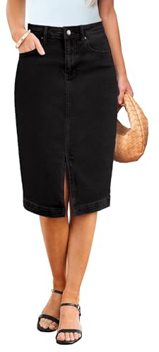 luvamia Jeans Skirt for Women Stretch Denim Size 16 Denim Summer Outfits Midi Pencil Skirts for Women True Black Size X-Large US 16 to 18