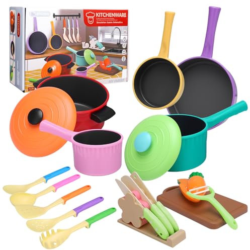 GSrenyu Kids Kitchen Toy Accessories Set, Cooking Cookware Toys Pots and Pans Playset Role Play Cutting Fruit Food Toy Kitchen Pretend Toy for Kids Girl Boy Toddler 3 4 5 6 Years Old