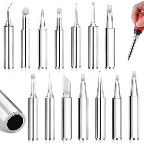 14 Stück Lötspitzen Set, 900M-T Lötkolben Spitzen Bleifreies Lötsockel Ersatzlötspitze Ersatzlötspitzenset mit Kupferkern und Plattierung für Lötstation Schweißen Löten (Silber)