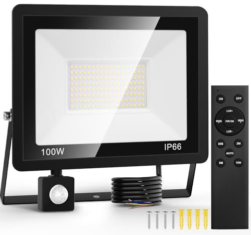 FGRYB Utomhus LED-projektor rörelsedetektor - 100 W LED-vägglampa strömförsörjning, utomhusprojektor, vattentät utomhusbelysning, trädgård, garage, backyard rörelsedetektor