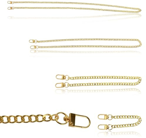 4 unidades de cadena para bolso, cadena de metal, cadena dorada para bolso, correa plana, correa para bolso, monedero, bolso de noche (dorado, 20/40/80/120 cm)