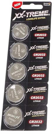 5 batterie a bottone XX-TREME CR2032, al litio, 3 V, confezione sicura per bambini, per dispositivi Smart Home, chiavi dell'auto e molto altro ancora, alta qualità e migliori prestazioni