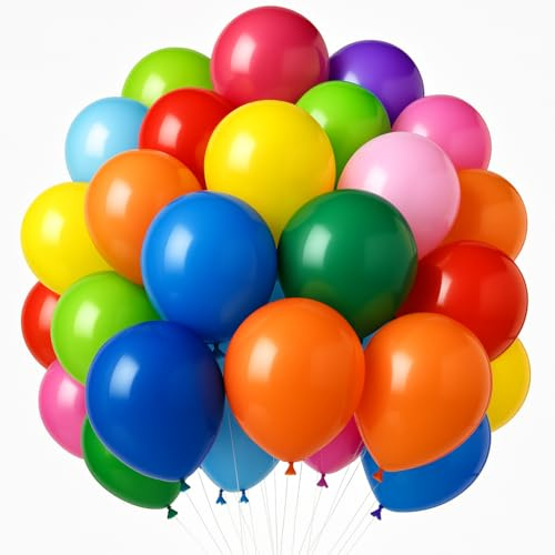 OHugs Party Balloons Pack of 50 12 Inch Assorted Color Rainbow Balloons, Thick Latex Helium Balloon for Kids Birthday, Baby Shower, Party Decorations, Weddings, School & Event Decor