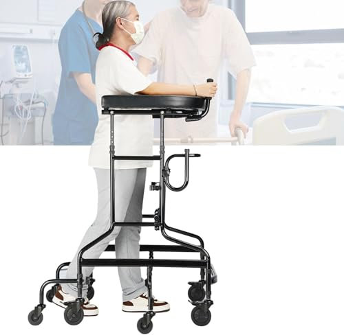 Gehhilfe, höhenverstellbar, tragbar, Gehgestell mit 8 Rädern, für Senioren, aufrecht Stehen, Rollator, hoher Stehrollator mit Sitz, für Senioren