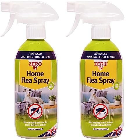Zero In Antibacterial Home Flea Spray - 500 ml. Off-Pet Treatment Controls Fleas and Larvae in the Home and Kills Germs. Prevents Reinfestations. Ready-To-Use. Treats Carpets and Soft Furnishings