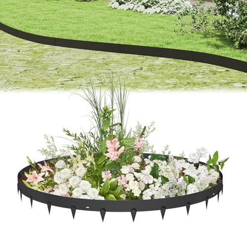 NAIZY Rasenkante Metall 5.3m Beeteinfassung Flexible Beetumrandung mit Schnalle Mähkante für Garten, Anthrazit 5 Stück