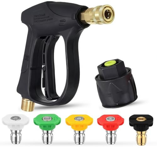 Pressure Washer Gun,Jet Wash Gun,Professional 4350 PSI 1/4 Quick Release Jet Wash Gun with 5 Nozzles & Safety Lock (M22-14mm/Karcher K1-K7 Compatible)