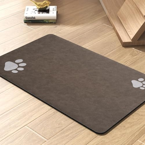 Pet Feeding Mat, Absorbent Dog Mat for Food and Water Bowl, No Stains Quick Dry Water Dispenser Mat, Dog Accessories Pet Supplies,Brown (30 * 50cm)