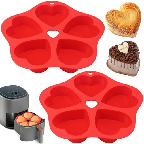 BMSQOFD 2 Stück Muffinform Silikon Air Fryer Herzförmige MuffinBackform 19× 14cm Silikonform Heißluftfritteuse Airfryer Muffinbackformen Cupcake Förmchen Zubehör für Muffin, Cupcakes, Kuchen, Pudding