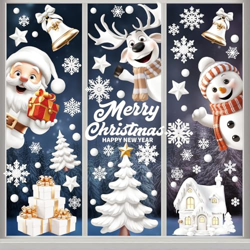 Enwokran Weinachten Fenstersticker, 9 Blatt 146pcs Aufnehmbare Fensteraufkleber Fensterbilder Weihnachten Weihnachtssticker PVC Fensteraufkleber Fensterdeko Selbstklebend, DIY Weinachts Dekoration