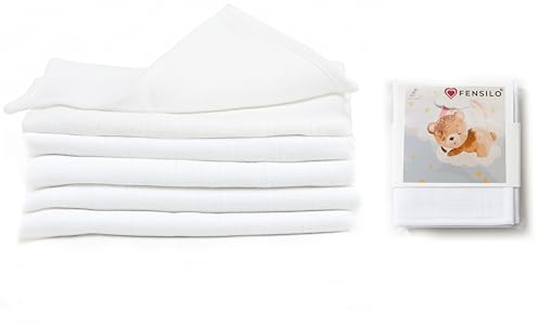 FENSILO Musselintücher extra weiche Mulltücher Spucktücher Mullwindeln 5er 60x60cm Baby Stoffwindeln für Jungen und Mädchen weiß