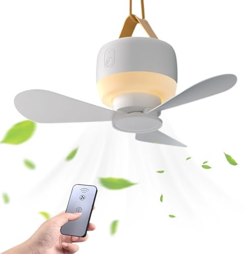 Qfdiwr 17,3 x 13,6 x 9 cm Ventiladores de techo para tienda 5,0 V Ventilador de techo portátil con gancho de suspensión para tienda y autocaravana, velocidad ajustable para terraza, y viajes