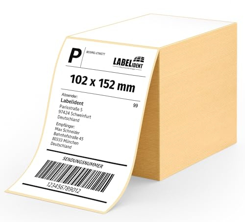 Labelident Versandetiketten 102 x 152 mm - Thermo-Falzetiketten Leporello, 1.000 Etiketten, selbstklebend für DHL, DPD, Fedex, GLS, Hermes, UPS