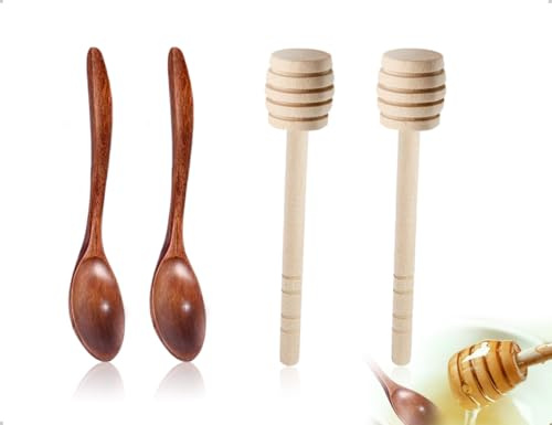Emezddo Cazo De Miel De 4 Piezas, Agitador De Miel De Madera, Ideal para El Hogar, La Cocina, La Oficina, Hoteles, CafeteríAs, Bodas, Fiestas De CumpleañOs, Baby Showers, Graduaciones Y Aniversarios