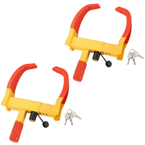 DASBET Wheel Clamp Lock Anti-Theft Wheel Lock Clamp 2 Pack Heavy Duty Car Wheel Lock with 3 Keys Adjustable Security Tire Clamp Fits 7-11 Width Tyres Security Clamp for Cars Caravans Trailers (Red)