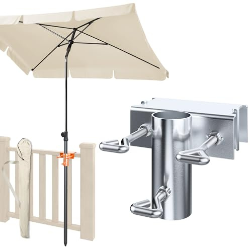 4smile Balkon Sonnenschirm SunnyShade 3-in-1 SET in Beige - UPF 50+ Sonnenschirm rechteckig 200 x 125 cm + Sonnenschirmhalter für quadratische Balkongeländer + Sonnenschirmhülle