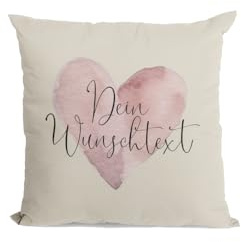 PartyMagix Kissenbezug 40x40 personalisiert – Kissenhülle mit Herz & Wunschtext – Kuschelkissen Dekokissen Sofakissen Bezug – Geschenkidee für Geburtstag, Hochzeit, Valentinstag – Mouse Grey & Beige