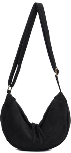 irisaa Umhängetasche Damen, Crossbody Bag mit Verstellbarem Gurt, weiche Halbmondform Schultertasche für Alltag, Reisen und Freizeit, DKB Farbe:Schwarz