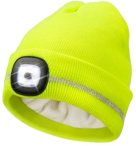Wmcaps Warme Mütze mit LED-Licht, Type-C Reflektierende Wintermütze für Herren und Damen, 4-LED Beleuchtete Mütze mit Lampe, Stirnlampe mit hoher Sichtbarkeit, Geschenk für Männer Outdoor