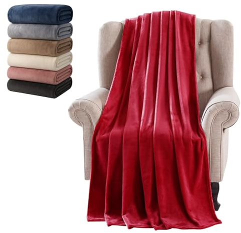 Col & Cor Manta Sofá Cama, Manta Polar Lisa de Tacto Suave, Ligera Pero Cálida, Antibolitas, Sin Arrugas - Mantas para Cama y Sofá Grande (Rojo, 150x200)