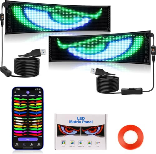 Qnoavve 2er 59 x 12 cm Flexibel led Anzeigetafel, Vollfarbig Programmierbar LED Laufschrift mit Bluetooth-App, Devil Eyes LED-Anzeige für Geschäft, Bar, Party, Festival