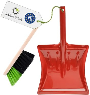 Garronda Kehrschaufel Set mit komplett aus Metall gefertigter Schaufel und Handfeger aus Holz und Synthetik Kehrbesen für Haushalt GD-0172 (Schwarz/Grün + Rot)