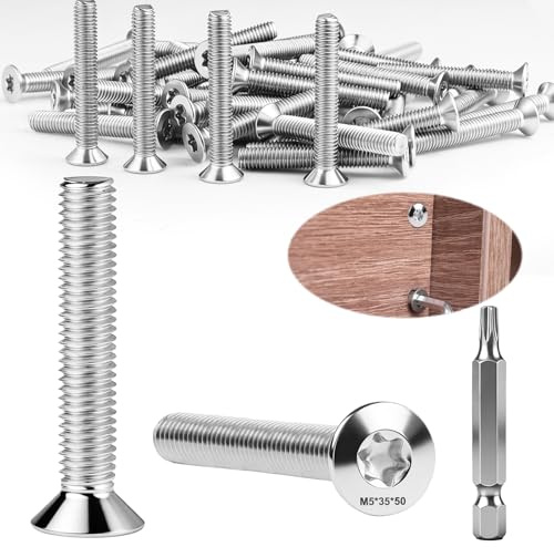 Dshunnc 50 Stück Senkkopfschrauben M5 x 35 mm M5 Senkkopfschrauben | Edelstahl 304 A2 V2A, mit Torx Schlüssel Sechskant Schrauberkopf, für Holz, Maschinen, Geräte, Möbel