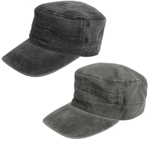 Casquette Homme Vintage Casquette Militaire Réglable Armée Chapeau Unisex | Délavée et Vieillie Lavé Vintage Plat Chapeau, Casquette Plate, pour Sports et Extérieur