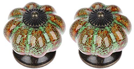 Mgoodoo 2PCS Boutons de Meuble, Boutons de Tiroir en Céramique, Bouton de Porte 3,8 x 4,0 cm en Forme de Citrouille avec Imprimé Léopard Vert avec Vis pour Armoire Buffet Commode Bibliothèque