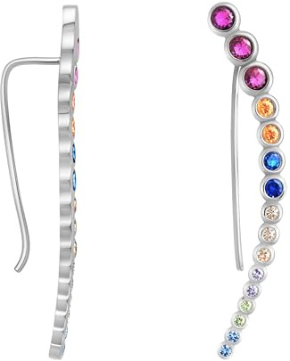SOFIA MILANI - Damörhängen i 925 Silver - med Zirkoniastenar - Ear Climber-Örhänge med Cirkel - E0810