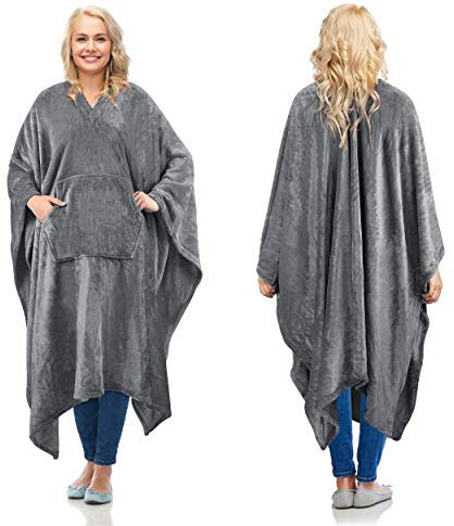 Catalonia Classy Poncho Decke Bequeme Plüsch Fleece Tragbare Decke für Erwachsene Frauen Männer Kinder Überwurfbezug zu Hause oder im Freien, 200 x 140 cm, Grau