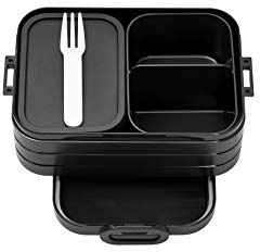 Mepal Brotdose Midi 900 ml | Bento Lunchbox mit Fächern & Gabel | für 4 Brotscheiben | mikrowellengeeignet (ohne Deckel) | BPA-frei | für Schule & Büro | Old Nordic Black
