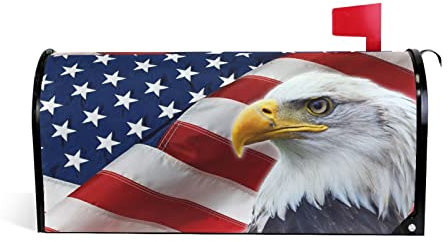 CHIFIGNO North American Calvo Aquila e Bandiera Magnetica Cassetta delle Poste Avvolge Moderna Copertura Postale Giardino Yard Home Decor per Esterno Dimensioni Standard 45,7 x 52,8 cm